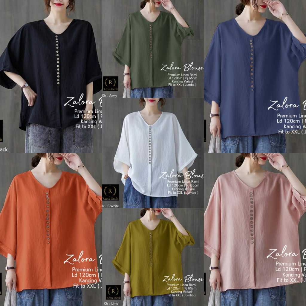 Zalora Blouse Atasan Blus Wanita Bigsize Ld 120 Polos Jumbo XXXXL Premium Linen Rami