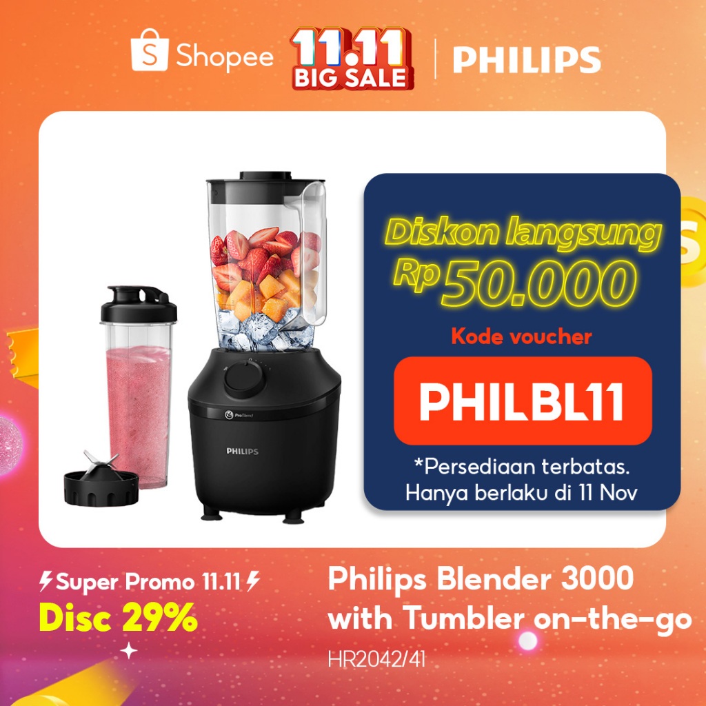 Blender Philips Plastik 1 Liter - 3000 series HR2042/41 - Blender Jus - Blender Juicer- Blender Terb