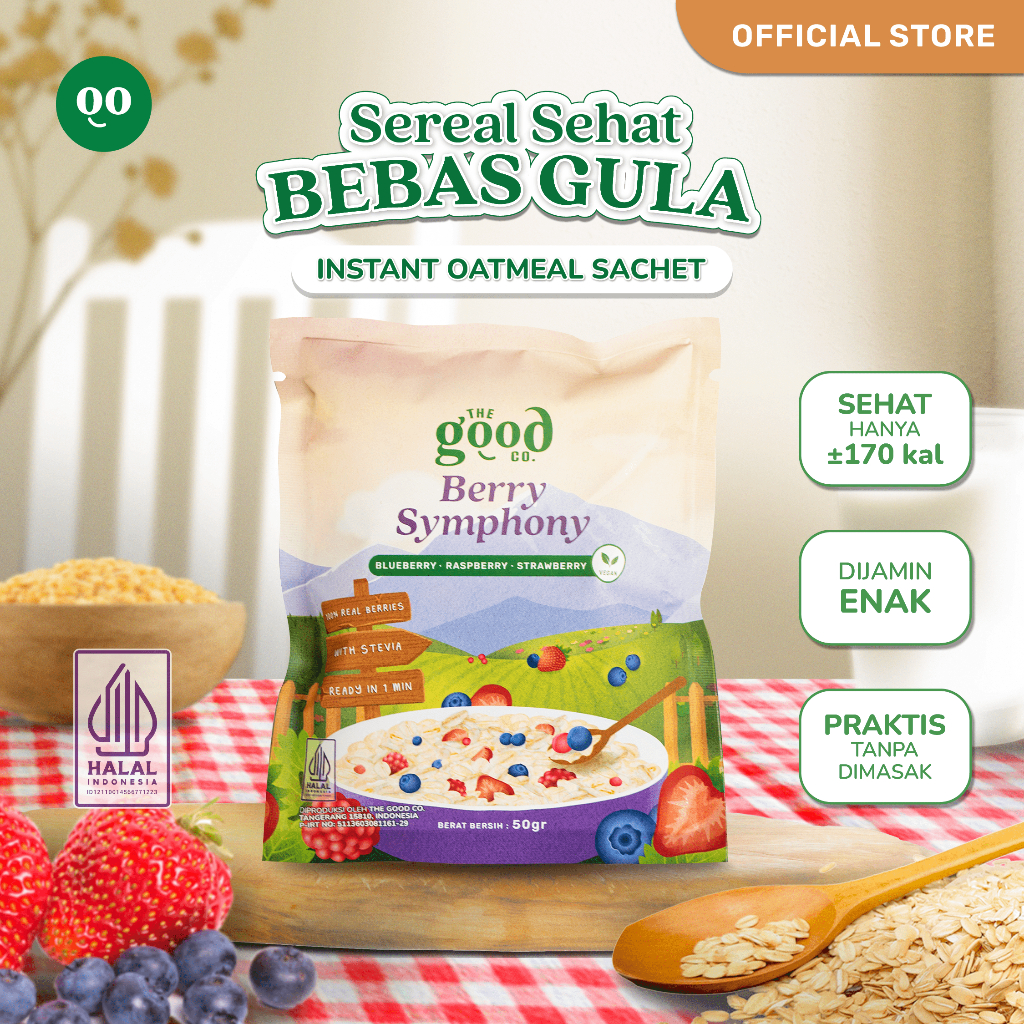 

[The Good Co.] Instant Oatmeal Sachet - Berry Symphony with Blueberry, Raspberry, Strawberry | Sarapan Sereal Sehat Bebas Gula Tambahan dan Diet Rendah Kalori Pengganti Nasi atau Meal Replacement