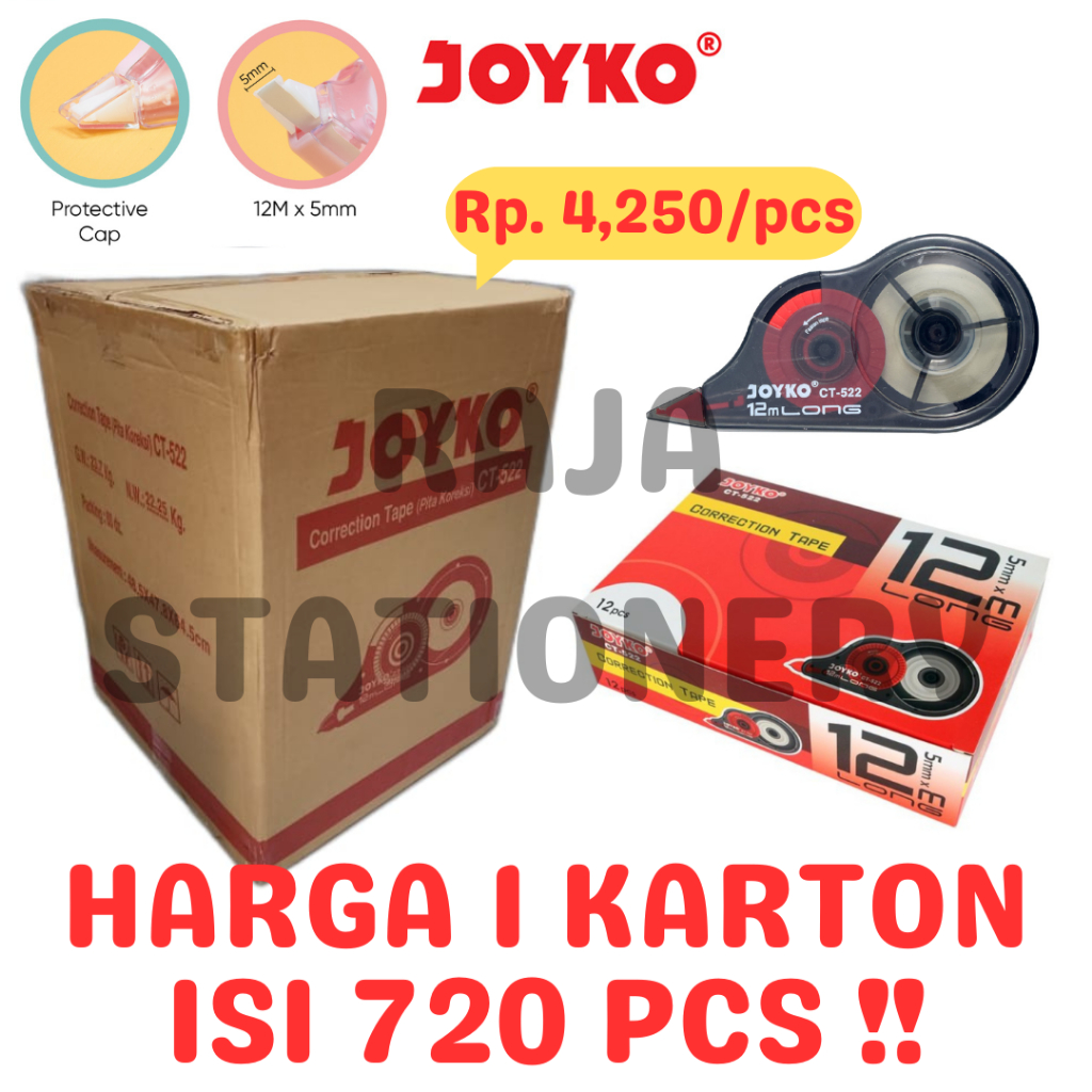 

JOYKO CORRECTION TAPE 12m TIPEX KERTAS JOYKO TIPX CT-522 [720PCS]