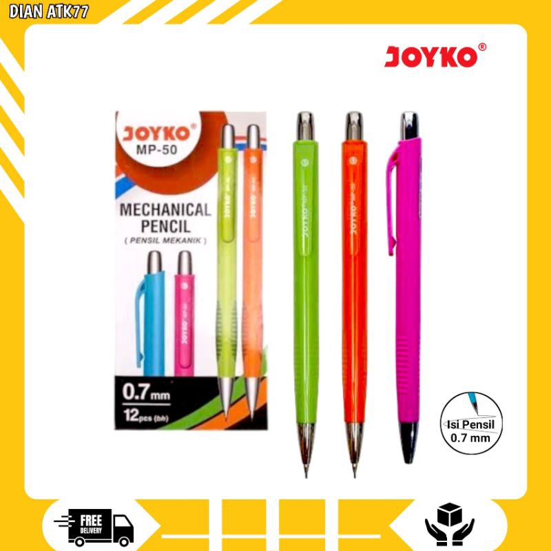 12pcs Pensil Mekanik Joyko MP-50 Warna Warni / Mekanik Pensil - Isi Pensil