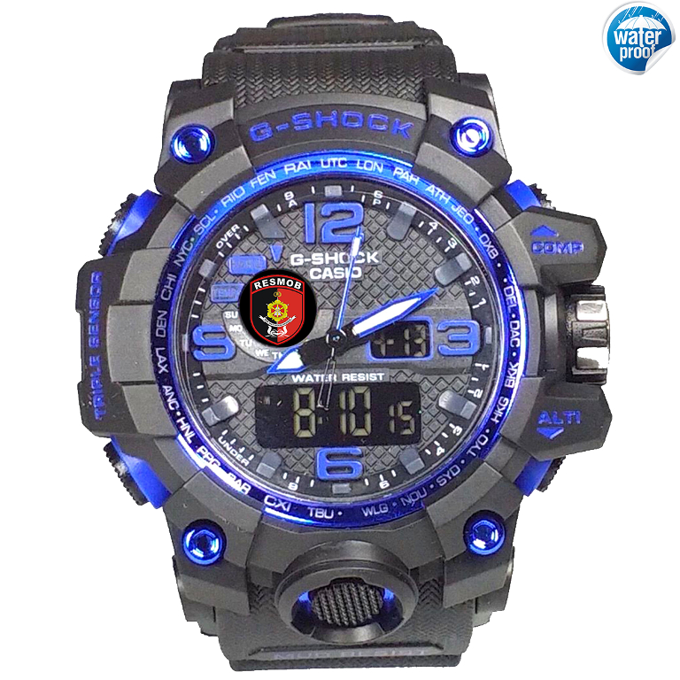 Jam Tangan Pria RESMOB POLRI POLISI DIGITAL ANALOG DUAL TIME ANTI AIR HIJAU ARMY BIRU Keren Terbaru 
