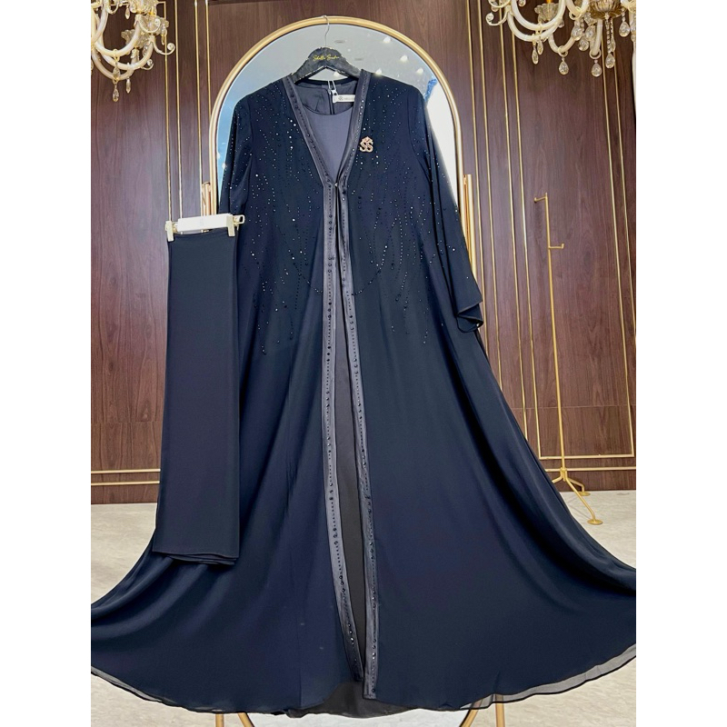 26-0015 SHELLASAUKIA ABAYA SET OUTER SETHIJAB BLING BLING BLACK EDITION