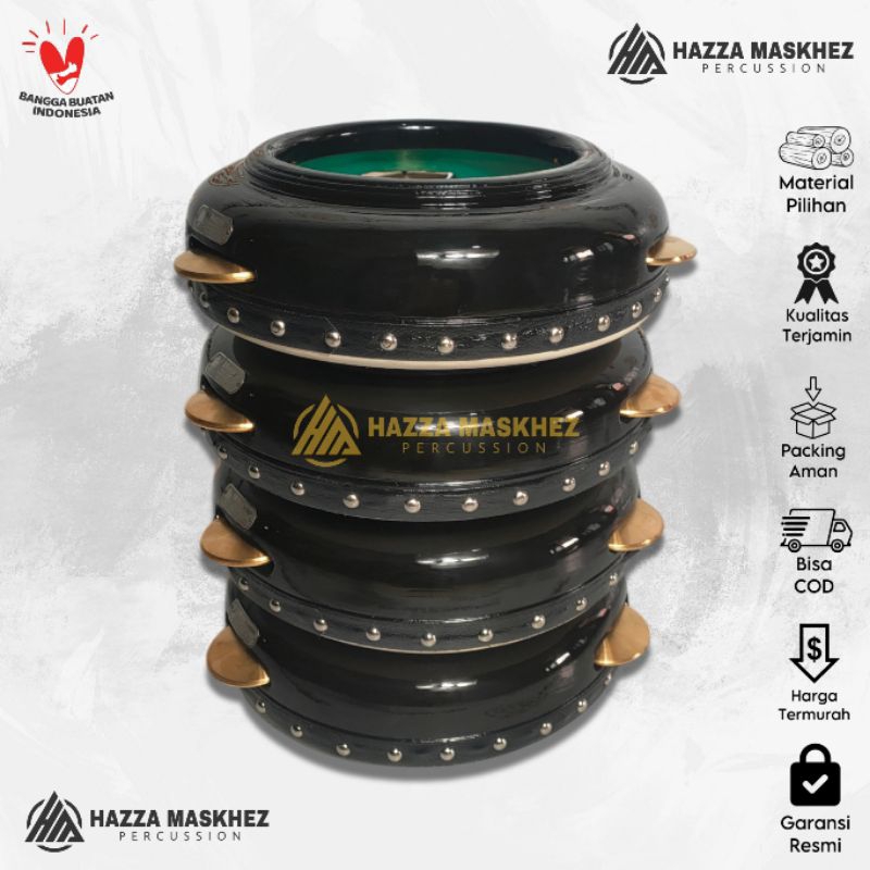 1 Set Alat Rebana Hadroh Jepara Kayu Mangga Uk 30 Kricik Kuningan Asli