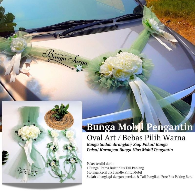 LIH BUNGA MOBIL PENGANTIN OVAL MEWAH / Asesoris Bunga Mobil / BUNGA HIASAN MOBIL PERNIKAHAN /