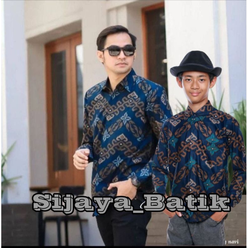 Kemeja Batik Motif Zig-Zag Navy Batik Anak Laki-Laki Lengan Panjang Batik Ayah dan Anak Cowok Warna 