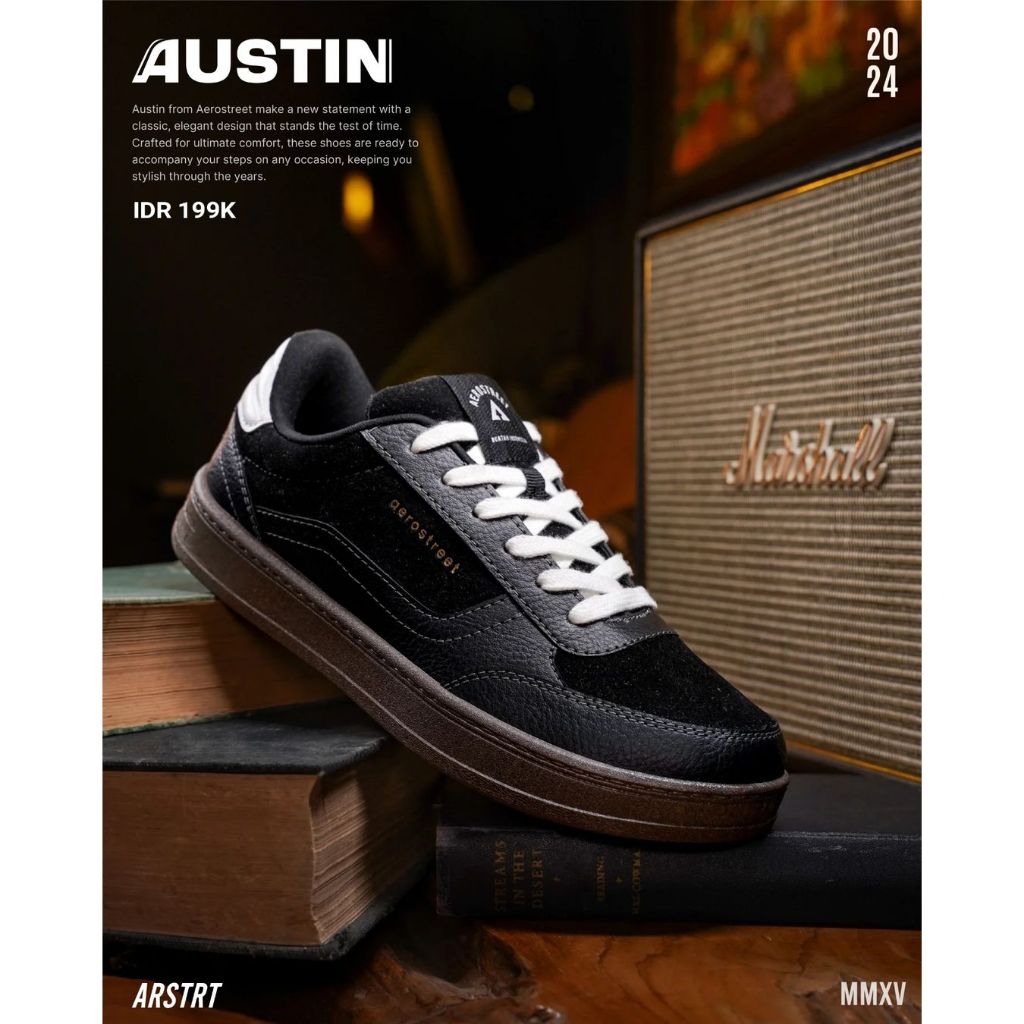 Aerostreet 37 - 44 Austin Coklat Tua Hitam Hitam - Sepatu Sneaker Casual