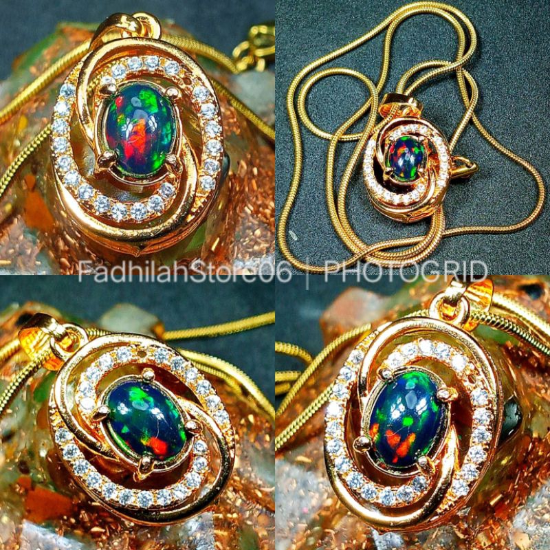 Kalung Liontin Batu Kalimaya Black Opal Top Jarong