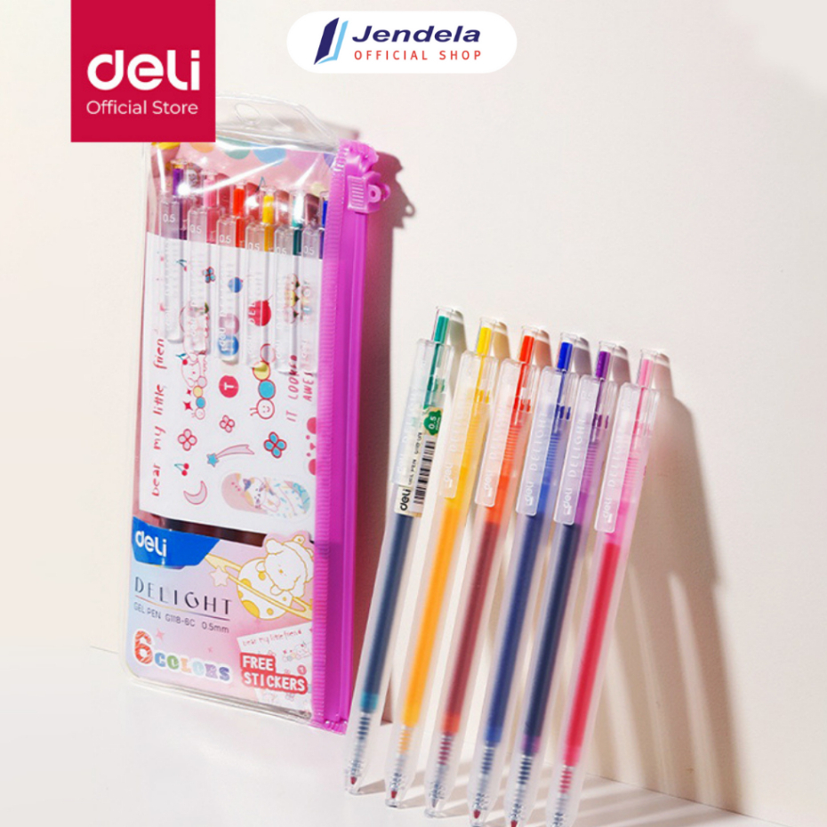 

Bolpoin Gelpen 0.5 mm Deli 6 Warna Deli School Gel Pen - Retracable Gratis Sticker Lucu Pulpen Sekolah ATK EG118-6C