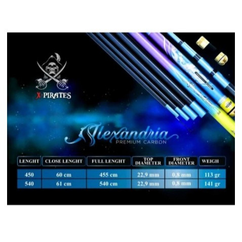 joran tegek Alexandria x-pirates 450 & 540 Kaku Ringan Terlari Asli Gratis Kaos