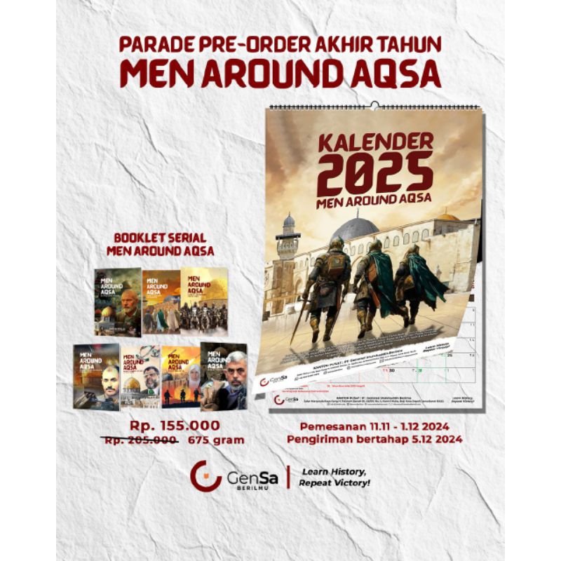 

PAKET KALENDER MEJA & DINDING GENSA 2025 + SET MEN AROUND AQSA by Gen Saladin Edgar Hamas ORIGINAL