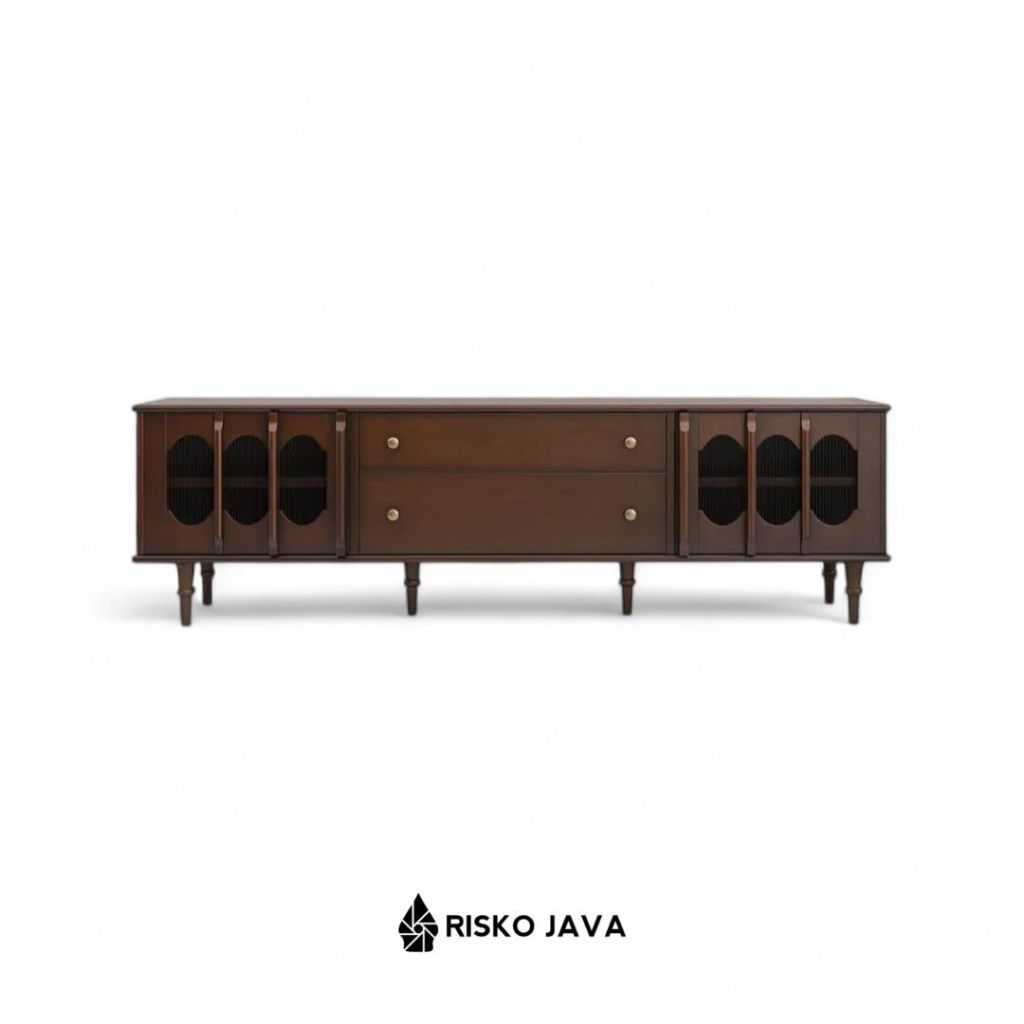 Meja Tv Kayu Jati / Rak Tv Ruang Penyimpanan / Cabinet Tv Minimalis Pintu Kaca | LARS