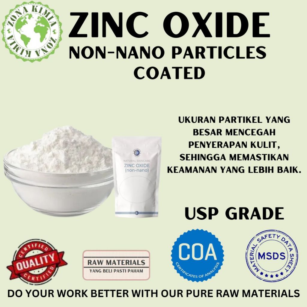 Ready 50gr Zinc Oxide Powder Non Nano Coated / Bahan Sunscreen Tabir Surya Zinc Oxide Non-Nano Parti