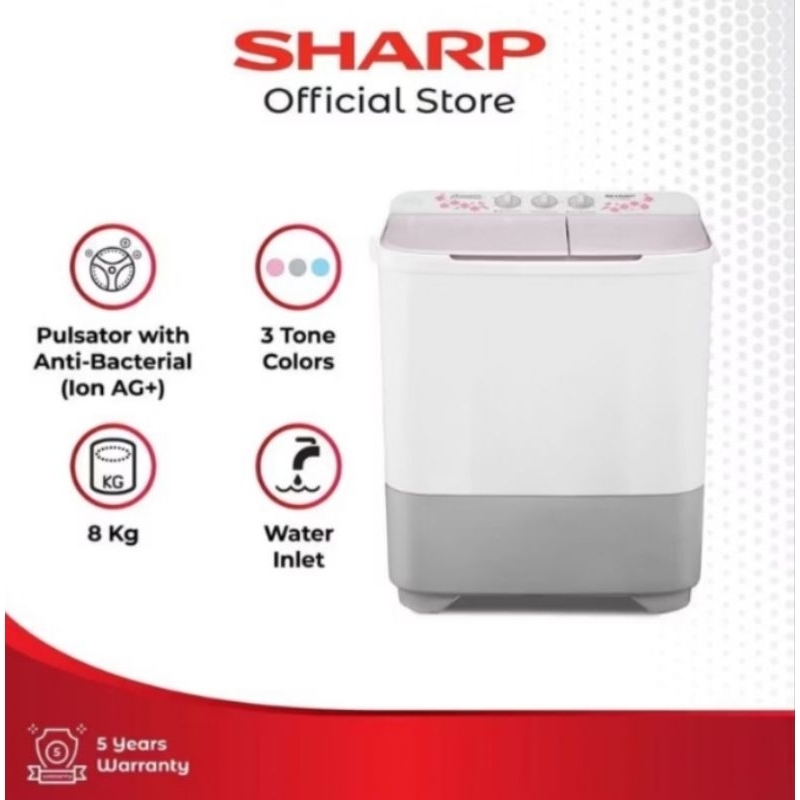 Mesin Cuci 2 Tabung SHARP Puremagic 8KG ES-T90MW PK/HK