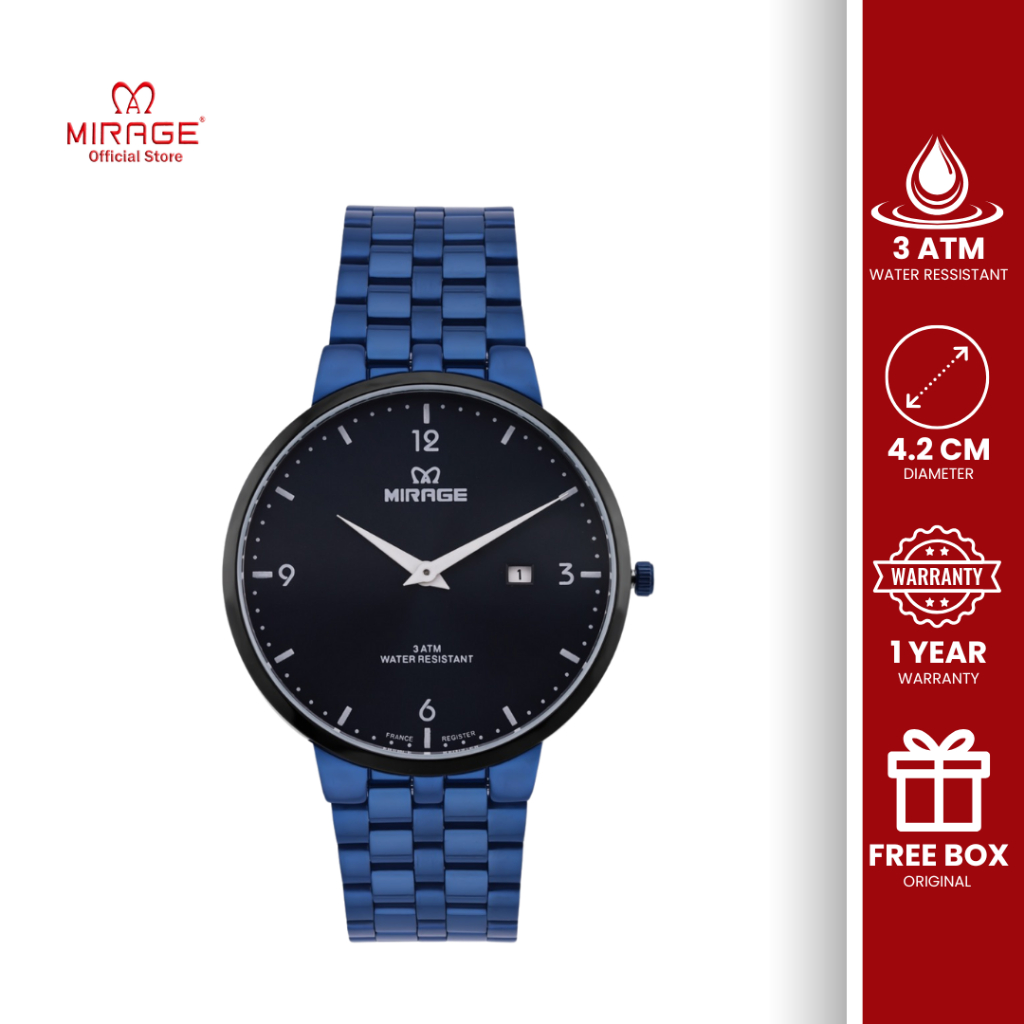 Mirage Jam Tangan Pria Biru Stainless Steel Kasual 8696 M Analog Original Anti Karat Garansi 1 Tahun