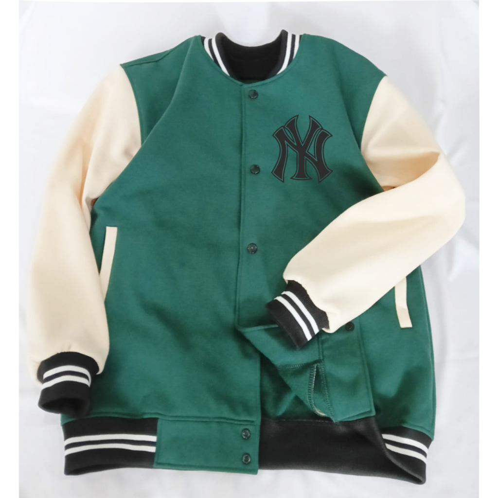 Jacket Bomber ( LOGO BORDIR ) Baseball Varsity | Jaket Kancing Logo NY Zipper Bigsize S - 6XL Premiu