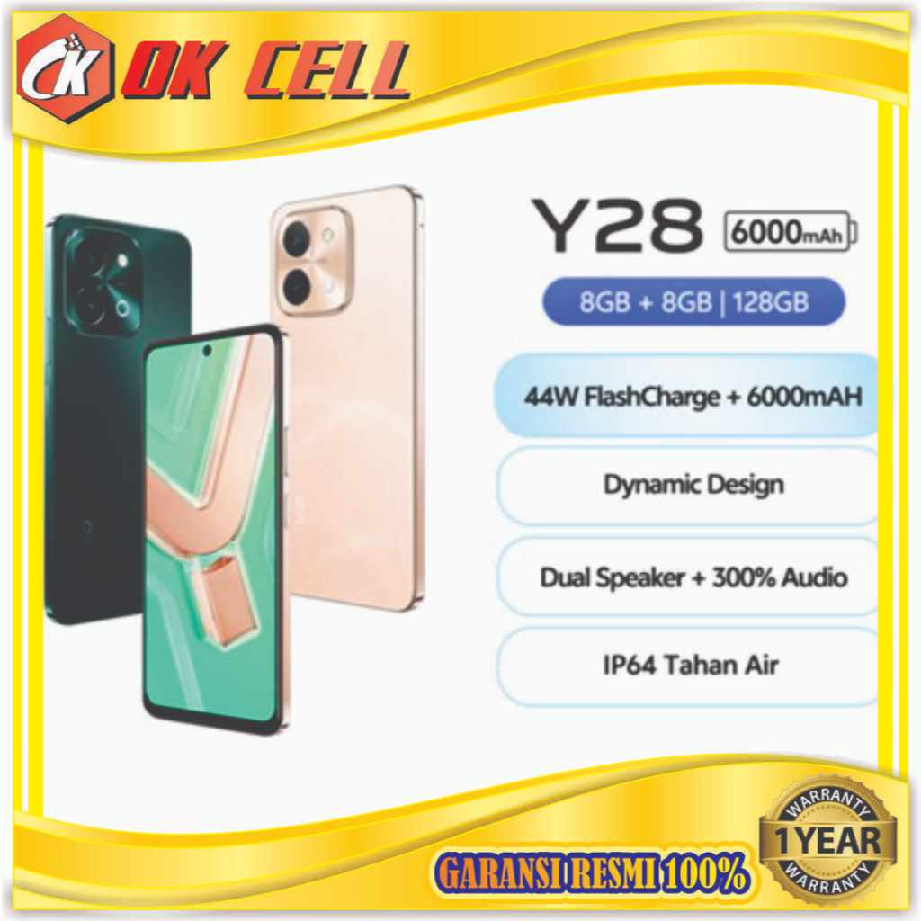 Vivo Y28 6/128GB 8/128GB 8/256GB RAM 8GB+8GB ROM 256GB Garansi resmi Hp Vivo Terbaru 2024 Bisa COD