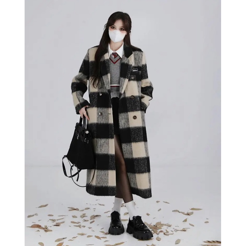 Loose Plaid Woolen Coat #1823
