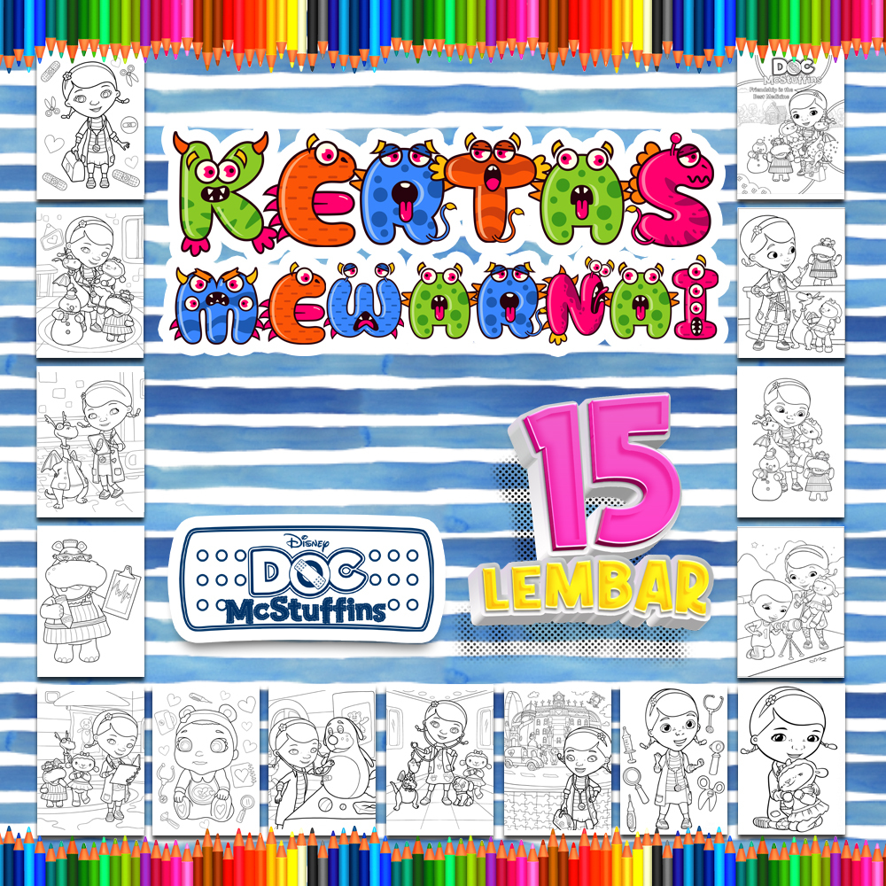 

Kertas mewarnai anak 15 Lembar. coloring worksheet paket lengkap sketsa Tema [Doc McStuffins]