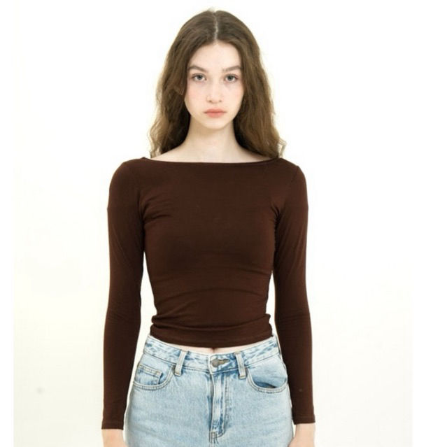 Premium ALURE 01 Boat Neck Full Sleeve T- Shirt l Atasan Lengan Panjang Wanita Boat Neck Knit Long