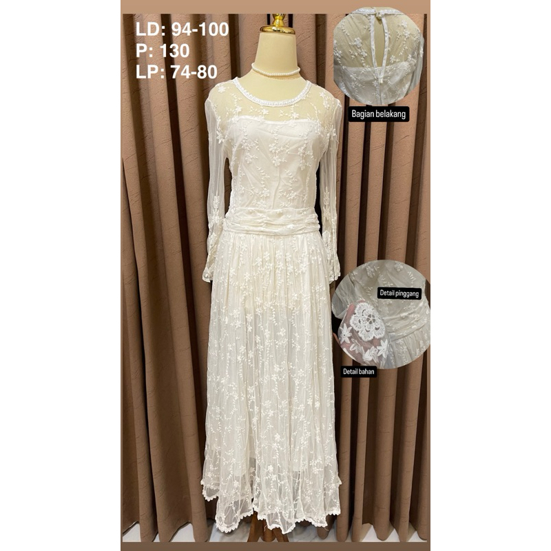 DRESS/ GAUN WARNA PUTIH POLOS/ WHITE/ BROKEN WHITE/ PUTIH TULANG/ BRUKAT/ BROOKAT