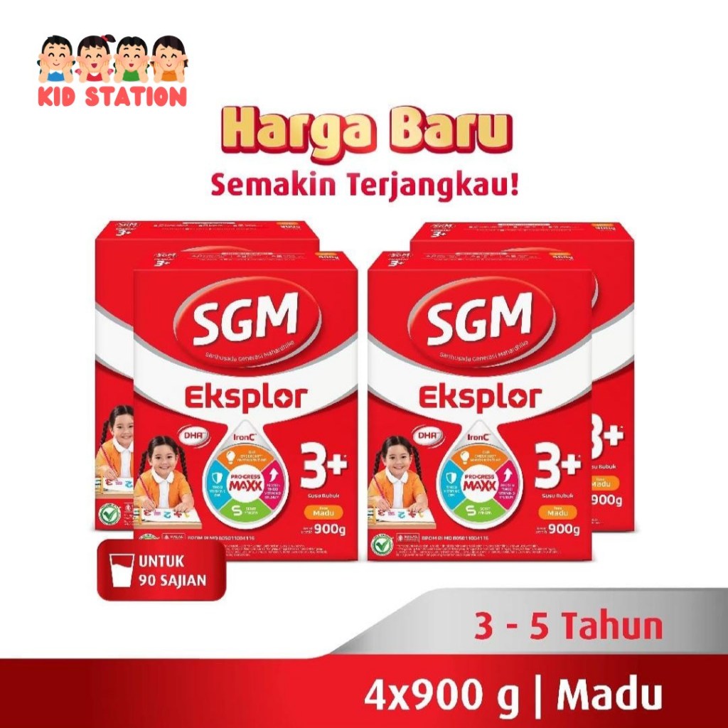SGM Eksplor 3+ dengan IronC Susu Bubuk Rasa Madu/Vanila 900GR x 4 Dus