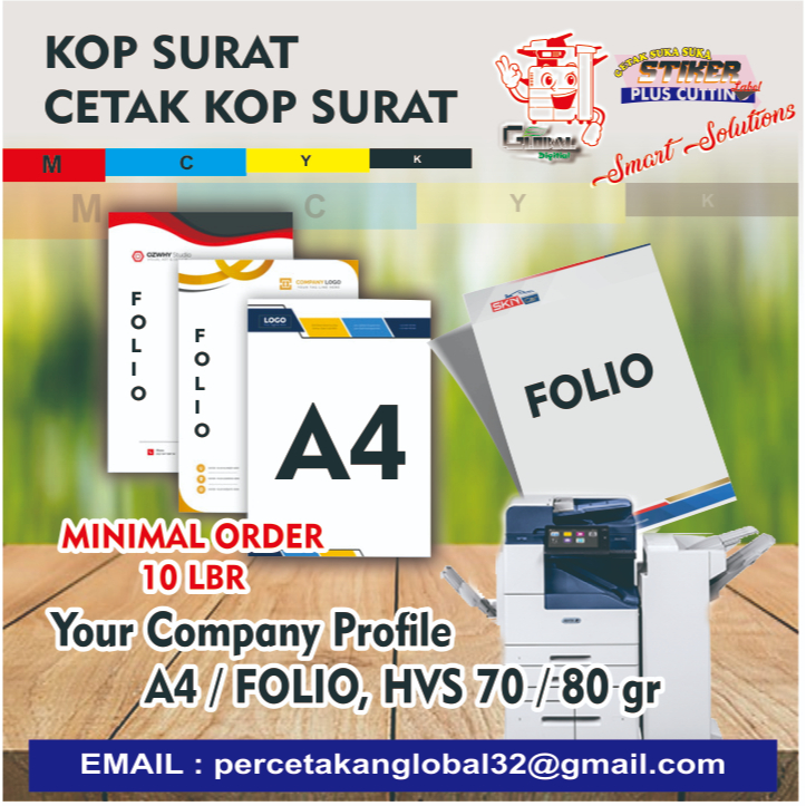 

JASA CETAK KOP SURAT HVS A4 / FOLIO FULL COLOR WARNA - 70/80 gsm / KOP SURAT / SURAT / COMPANY PROFILE / SURAT DOKUMEN/