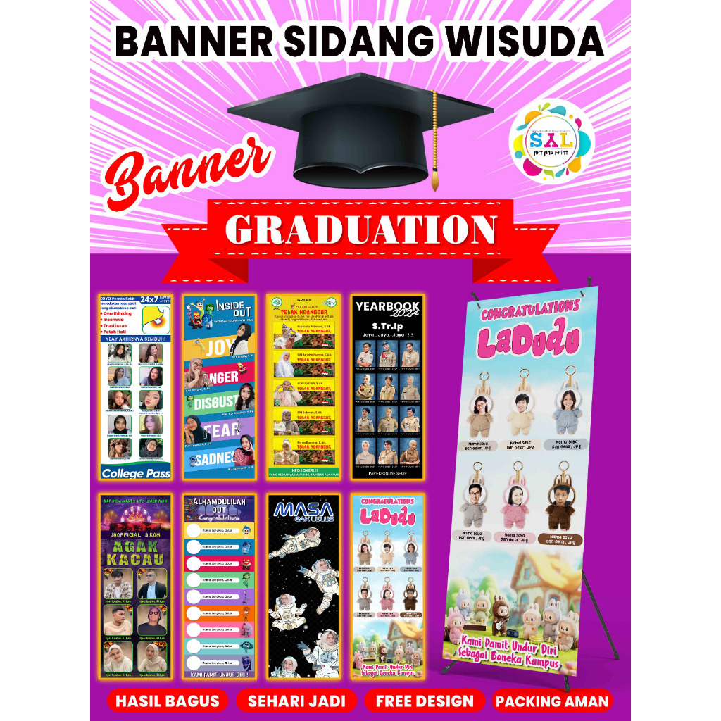 CETAK SPANDUK WISUDA BANNER LULUS KULIAH GRADUATION BANER FREE DESIGN