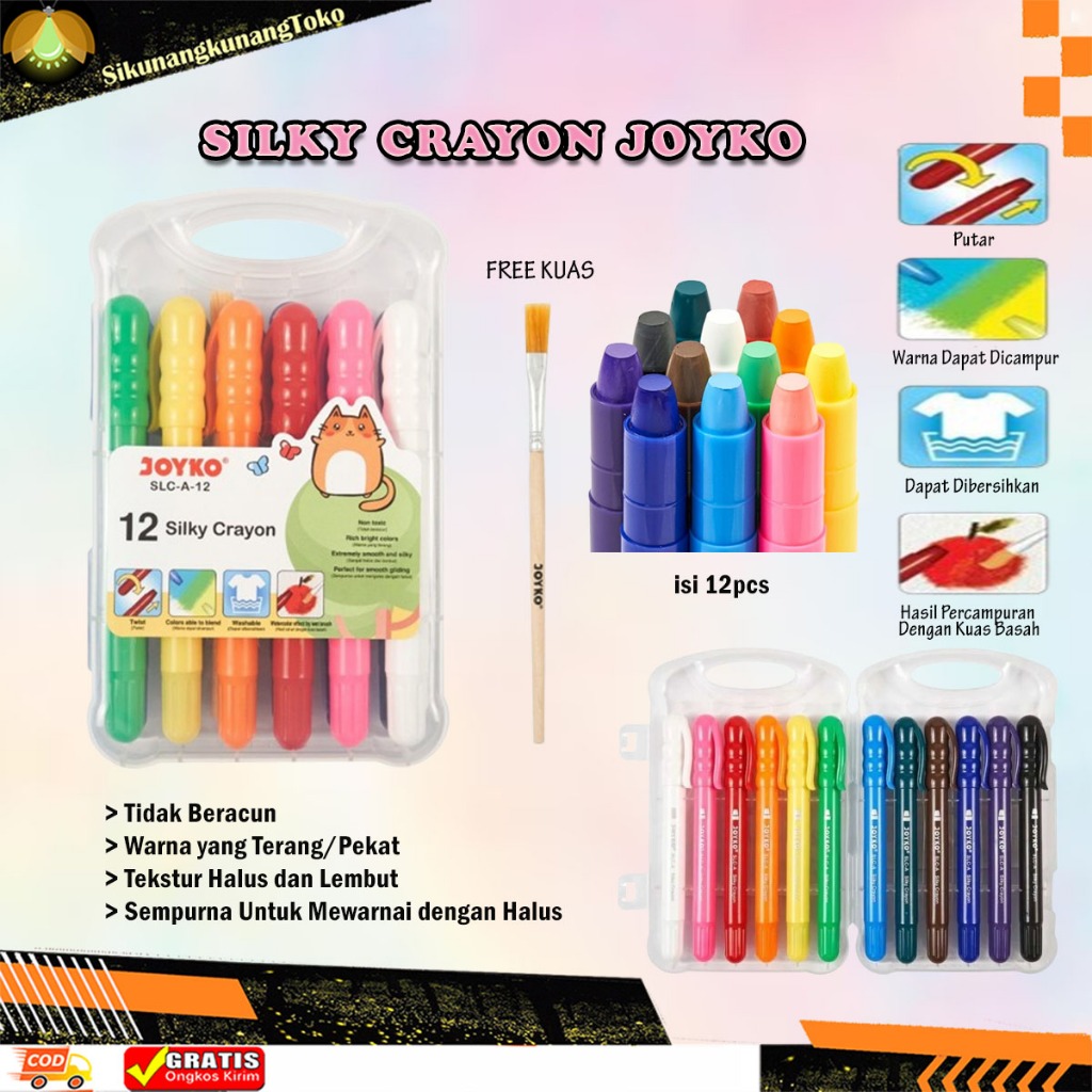 

(SKN) Silky Crayon Joyko SLC-A-12 12 PCS Color Krayon Halus 12PCS Warna