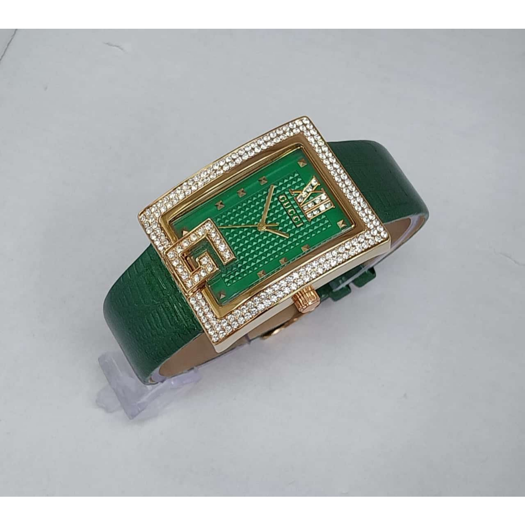 Jam Tangan Wanita Analog Stainless Steel Kulit Gucci G Persegi Kotak Mewah Elegan Grade Super