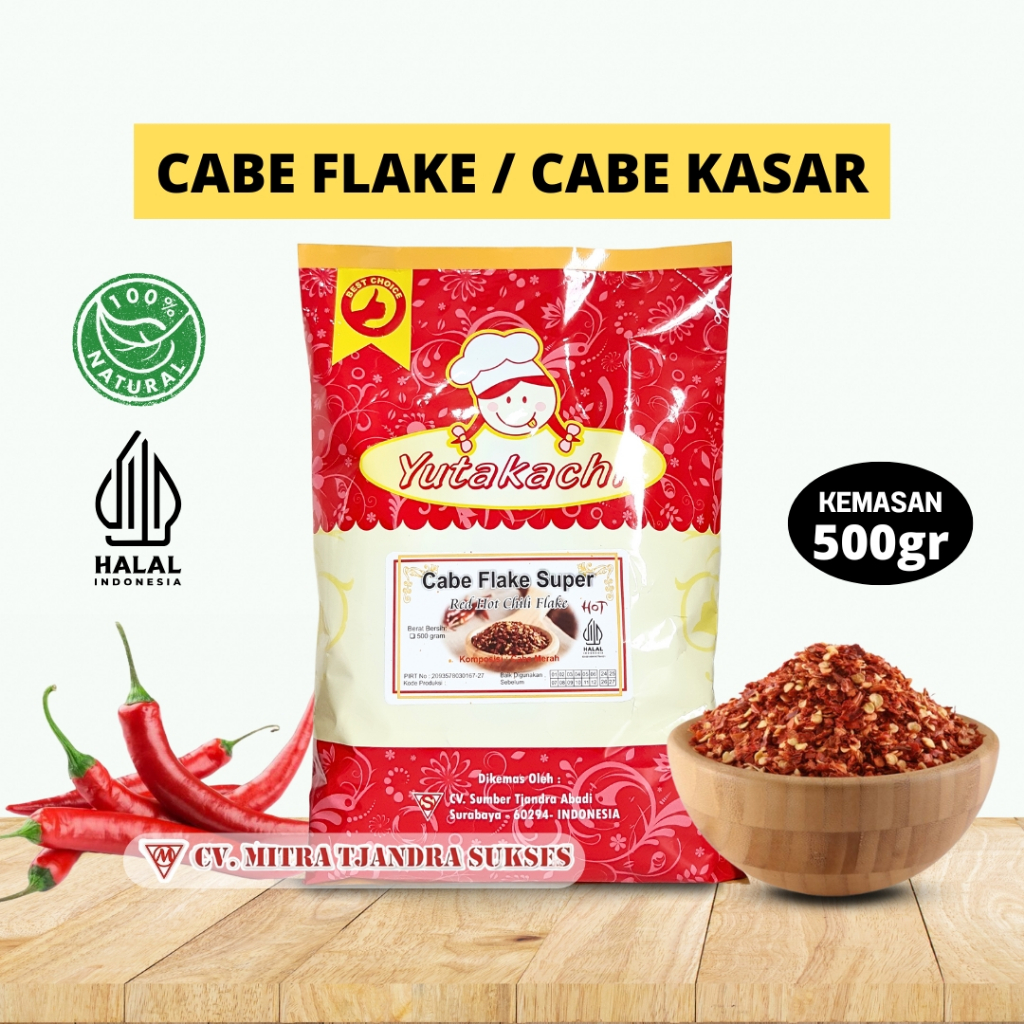 

Cabe Flake Super 500 Gram Yutakachi / Chili Flakes Extra Hot / Cabe Bubuk Kasar / Bumbu Rempah Murni Alami / CV Mitra Tjandra Sukses