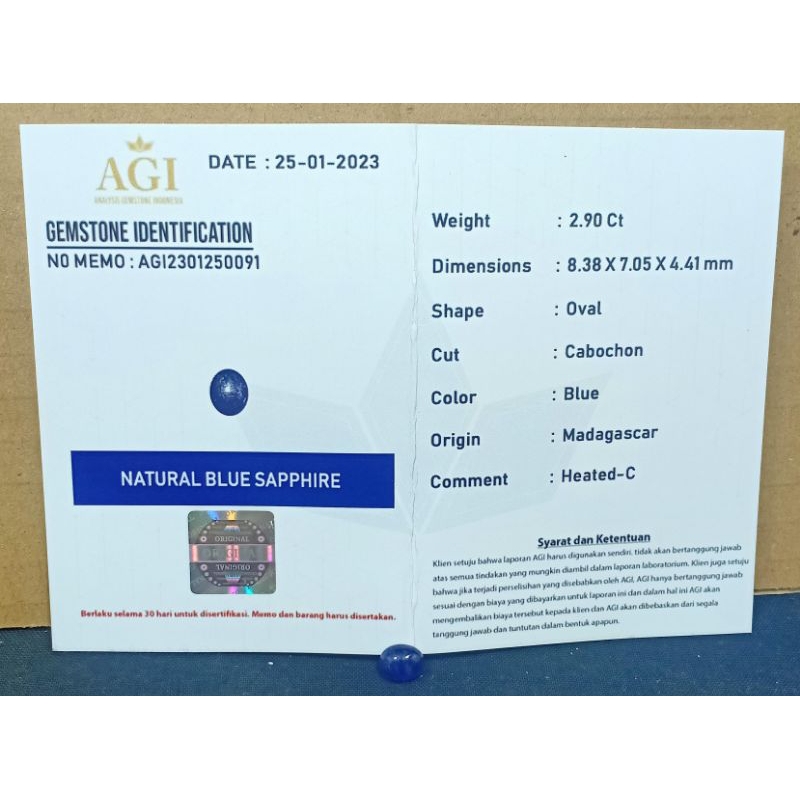 BERSERTIFIKAT LAB, BATU BLUE SAFIR ROYAL BLUE COLOR ASLI NATURAL