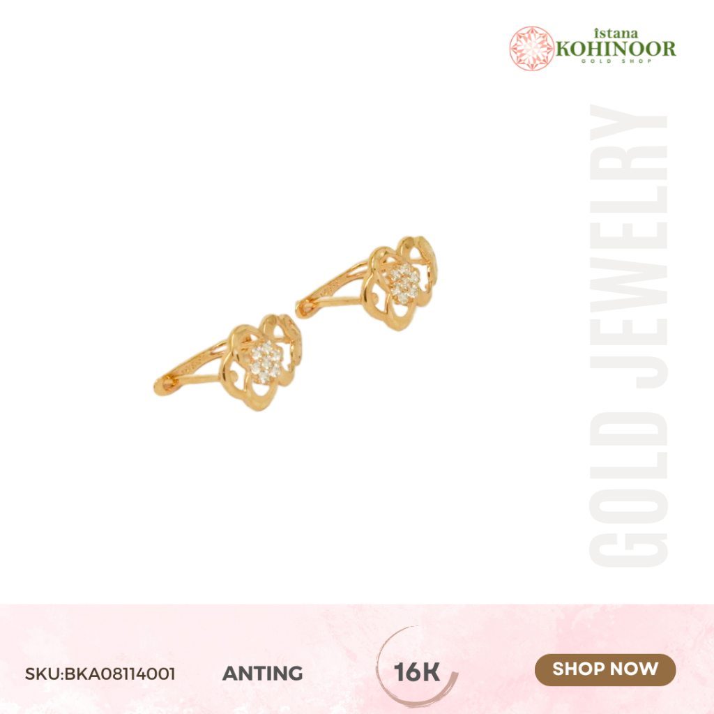KOHINOOR ANTING EMAS VARIASI 16K EMAS FLORAL EARRINGS WITH DIAMOND ACCENTS