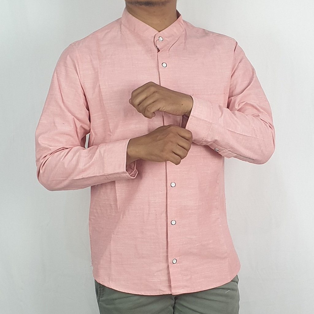 Kemko Kemeja Koko Pria Lengan Panjang Polos Katun Premium Peach MWB003