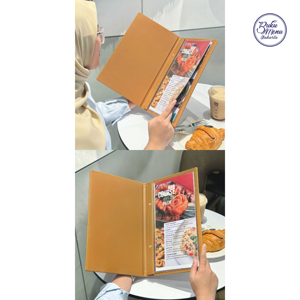 

HJK Buku Menu Jakarta - Buku Menu Kulit Jepit Baut Isi Plastik 15x30cm Hitam, Coklat Muda, Coklat