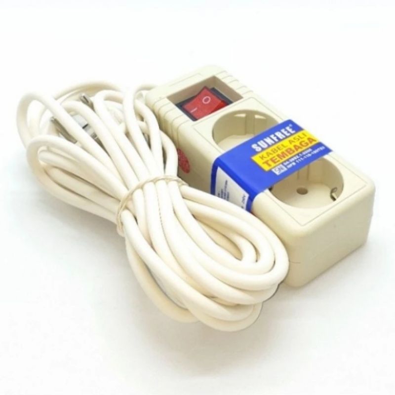 SUNFREE Jupiter StopKontak 2 lubang Panjang Kabel 5 meter colokan listrik Rol Raun Cok Sambung Sakla