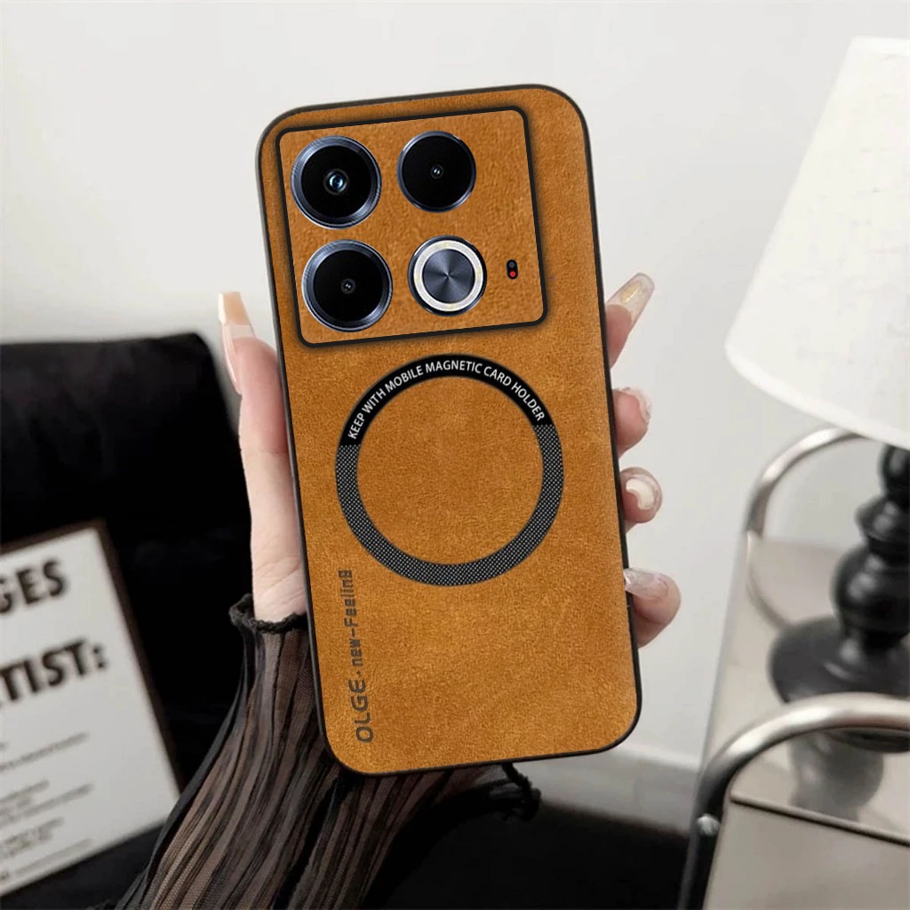 Case Infinix Note 40 Leather Magnetic Support Magsafe Wireless Charging