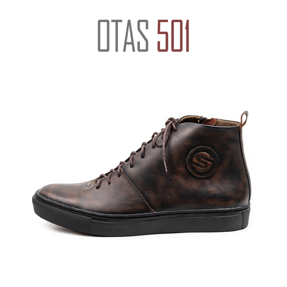 Sepatu Casual Boot Pria Kulit Asli Otas 501 Sneaker Coklat Hitam Tali Pantofel Formal Restleting New
