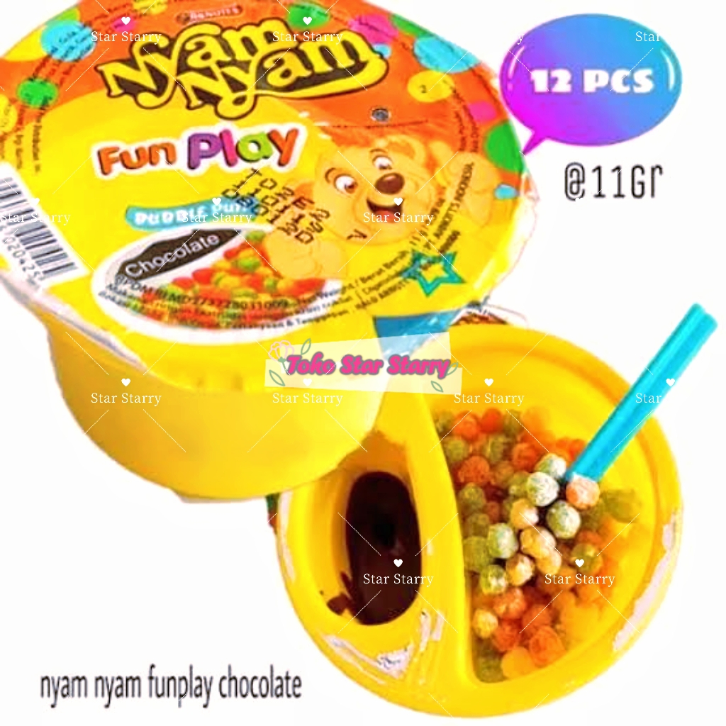 

[Per Pcs] Nyam-Nyam Rice Fun Play Chocolate 12 gr. 1Pack = 12 cup nyam nyam Snack Viral Hala MUI BPOM Funplay