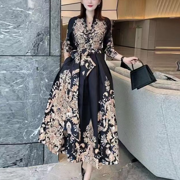 Wah SSFW Elizabeth Dress Retro PremiumHitam Dress Batik Kondangan Mewah