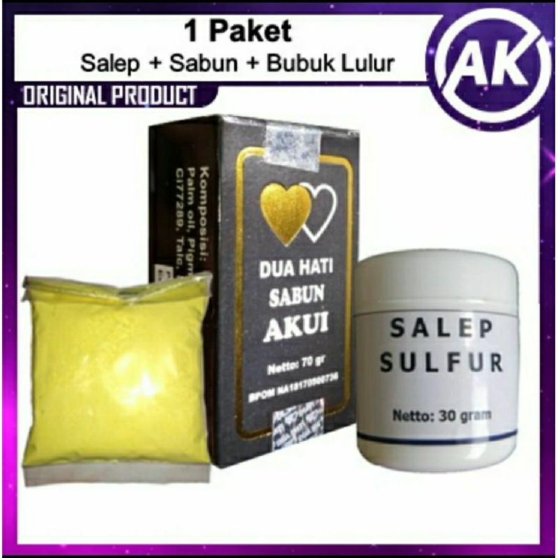 Salep sulfur + Sabun Akui + Belerang sulfur bubuk obat anti jamur panu hitam jerawat punggung kudis 