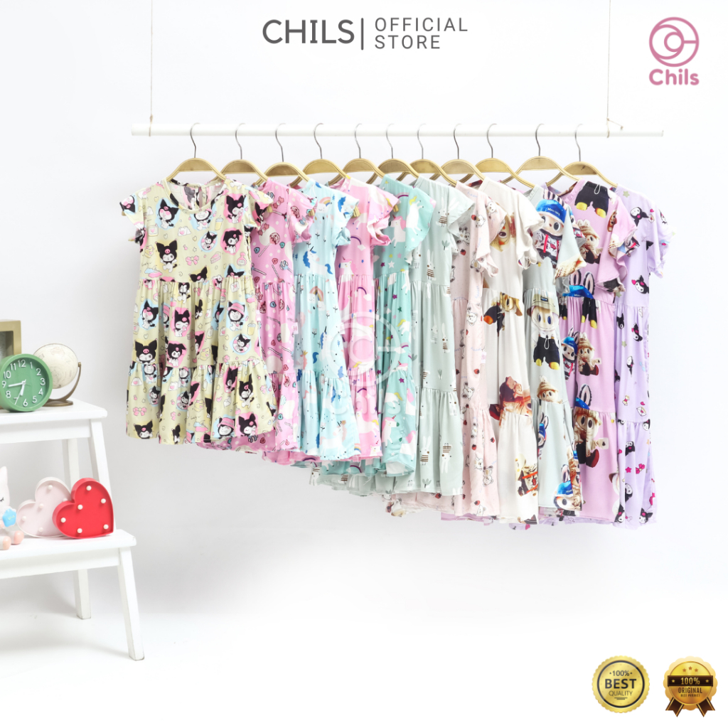CHILS 1-7 Tahun LOVENA Dress Anak Labubu Unicorn Kuromi Baju Anak Perempuan Daster Anak Premium