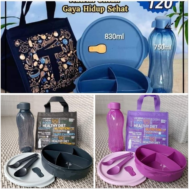 Tupperware Fit to go 1set Bekal,sendok,bottel dan tas(3 warna)