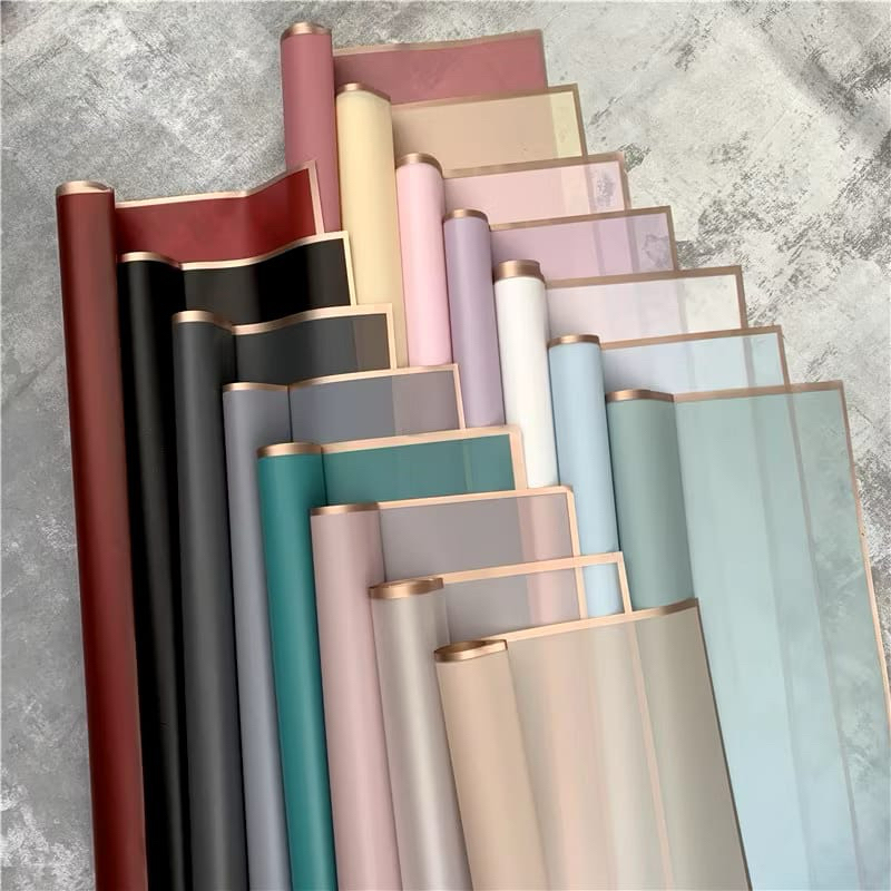 

isi 20lembar/FLOWER WRAPPING GOLD LINE CELLOPHANE TRANSPARANT/WATERPROOF KERTAS BUNGA/pembungkus buket bunga