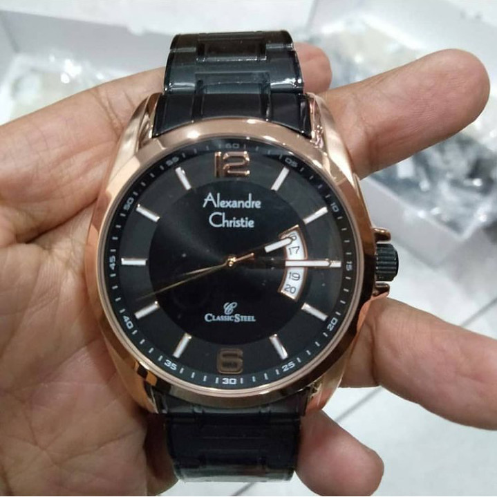 Jam Tangan Pria Alexandre Christie AC8289 AC 8289 Rosegold Black Original Garansi Resmi 1 Tahun