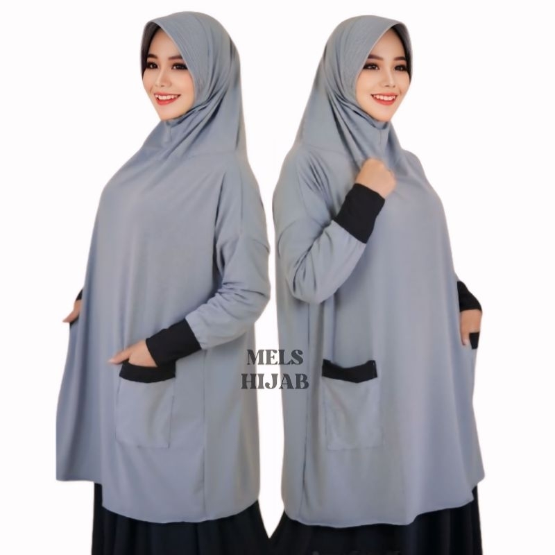 Mels Hijab - Rubie (Jilbab Instan Lengan Syari Jumbo Pad Antem Jersey Super) Kerudung Tangan Saku Sy
