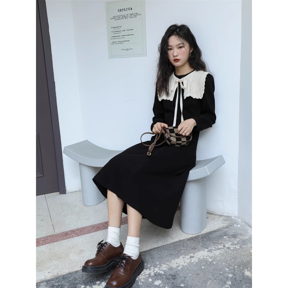 Maxi Dress Hitam Bahan Premium Gaun Panjang Lengan Panjang korean style