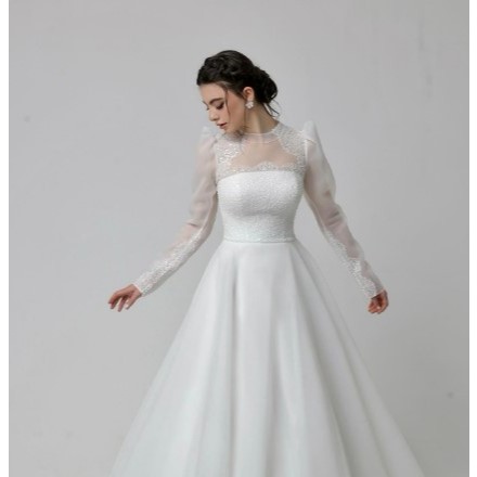 GAUN PERNIKAHAN WEDDING DRESS  DENGAN LENGAN PANJANG  ORGANZA  SIMPLE  WEDDING DRESS