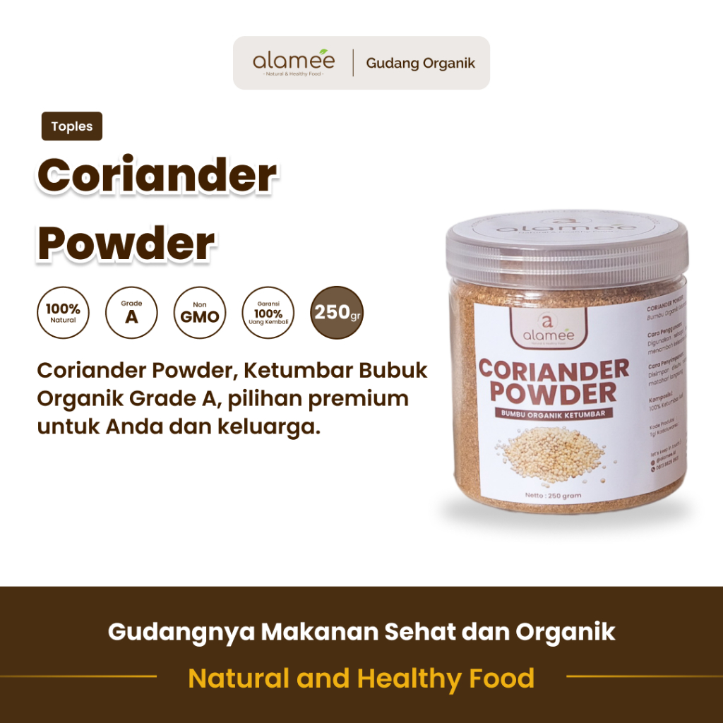 

alamee bumbu organik ketumbar toples dengan aroma khas dan kaya manfaat untuk masakan tradisional