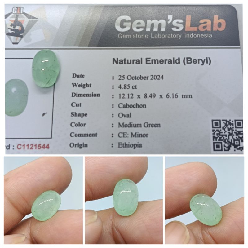 Natural Emerald beryl Cabochon 4 ct memo GLI zamrud Ethiopia